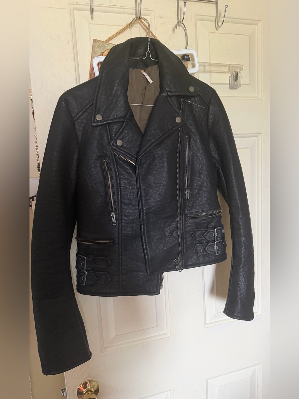 Black Asymmetrical vegan leather Moto Jacket - by Free People